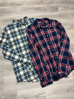 2 Forever 21 Men’s Plaid Flannel Button Up Long Sleeve Shirts Size Large